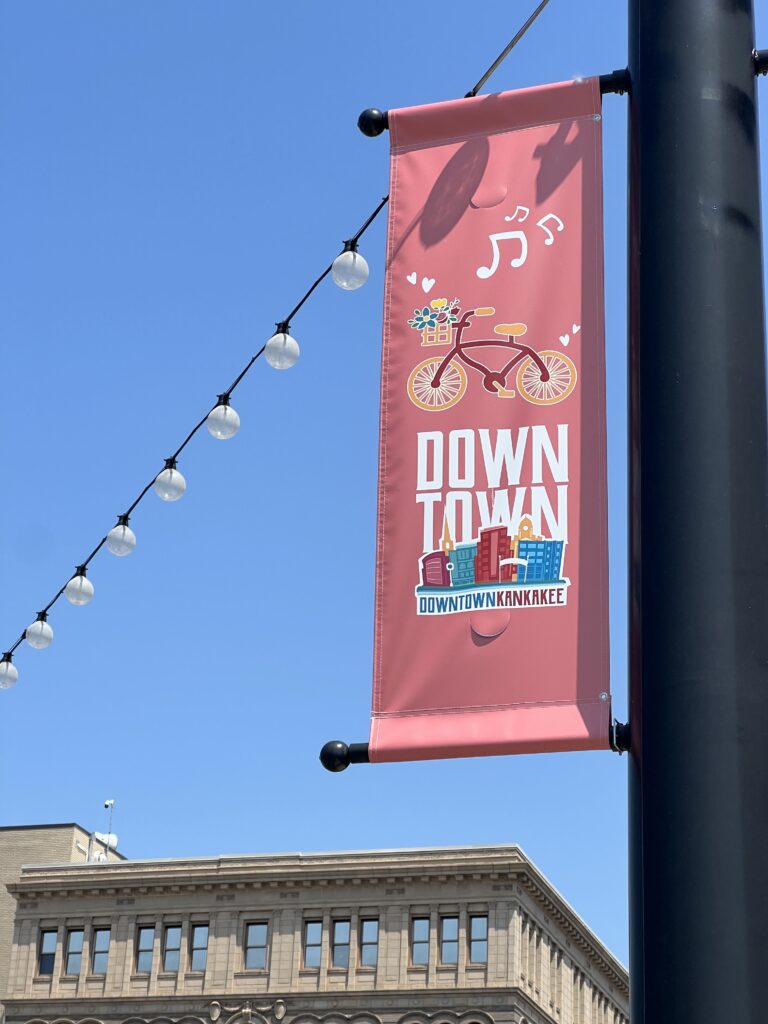 Downtown Kankakee pole banner design - bike friendly